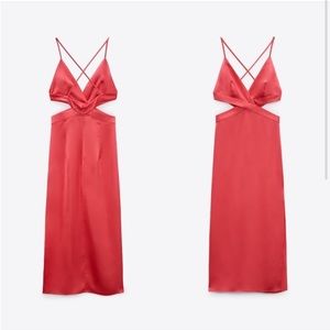 Zara cut out satin pink dress NWT